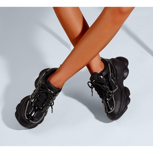 Women's 90s Chunky Sneakers Rope Platform Casual Thick Rave Walking Shoes Black - Picture 6 of 9